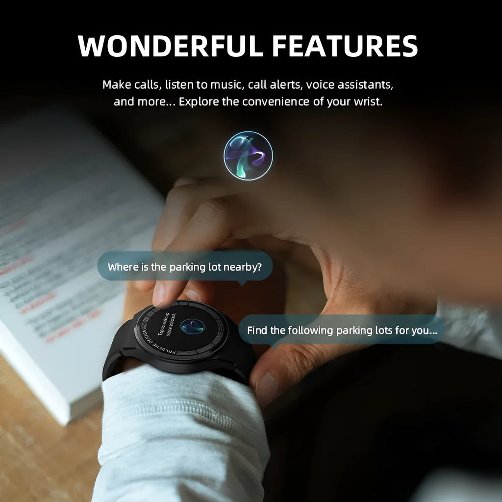 Bluetooth smart watch with 1.35 inch screen showing heart rate monitoring, silicone strap, black colour
