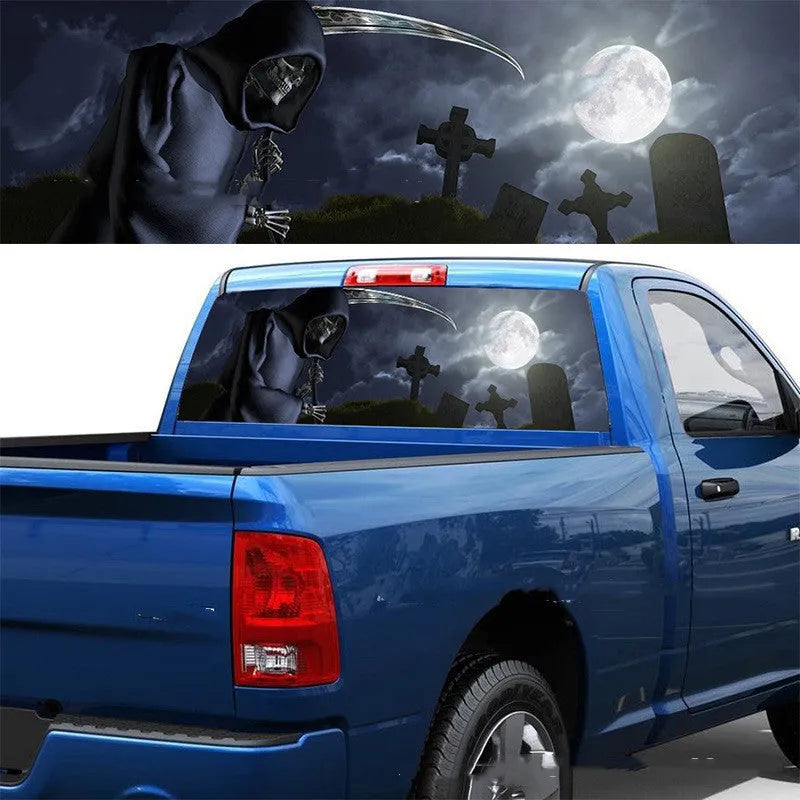 Death Graveyard rear window glass graphic sticker for SUV pickup, 135x36cm and 147x46cm, single penetration, strong adhesion
