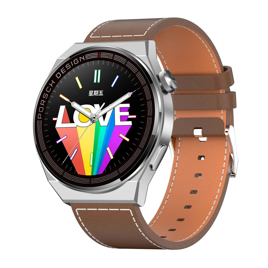 Black and silver smartwatch with offline payment, Bluetooth call, and fitness tracking on a 1.39-inch screen.
