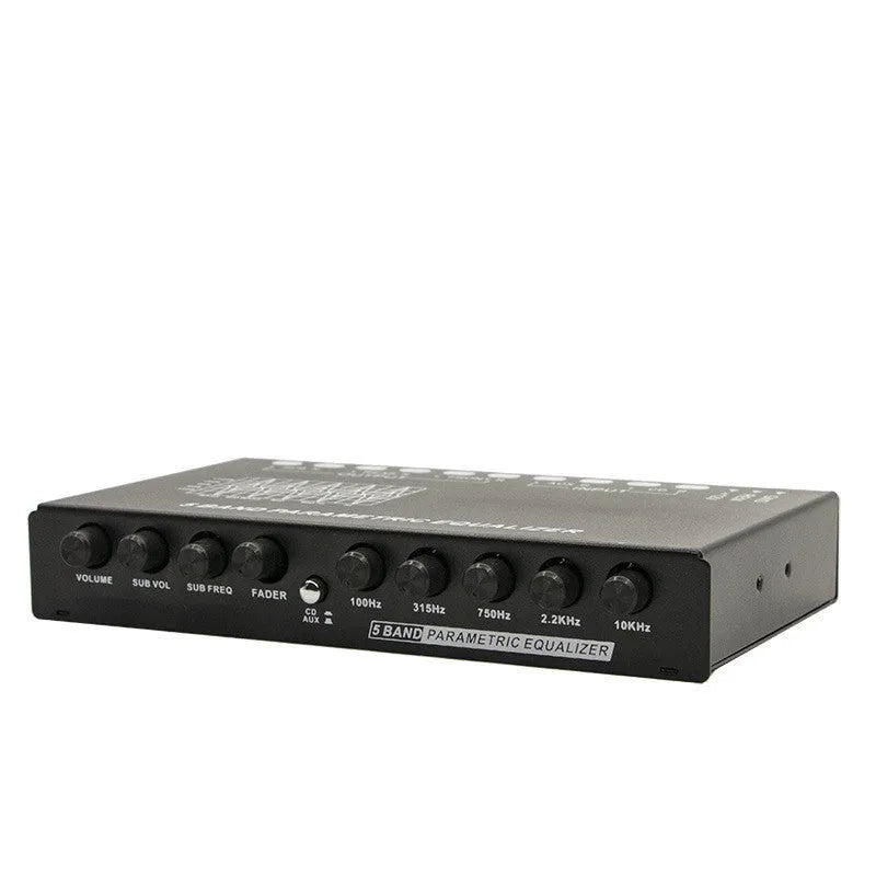 Car audio EQ equaliser amplifier unit with front panel controls for frequency adjustment