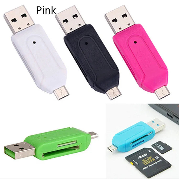 White OTG card reader with micro USB plug for Android phones and computers