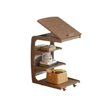 Movable solid wood side cabinet with wheels in walnut colour 40cm wide