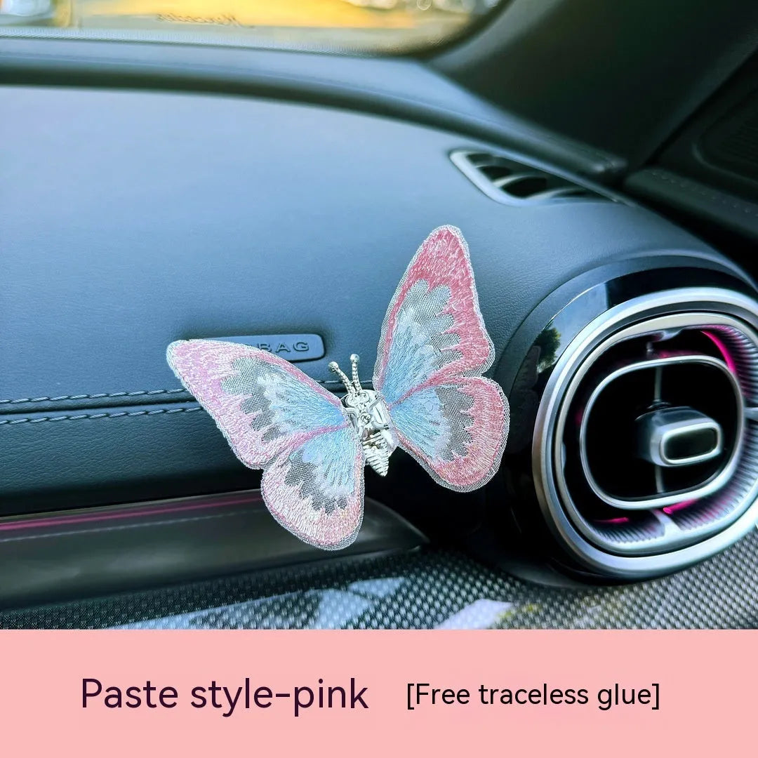 Embroidered butterfly fabric decoration for car air vent or dashboard in multiple colour options
