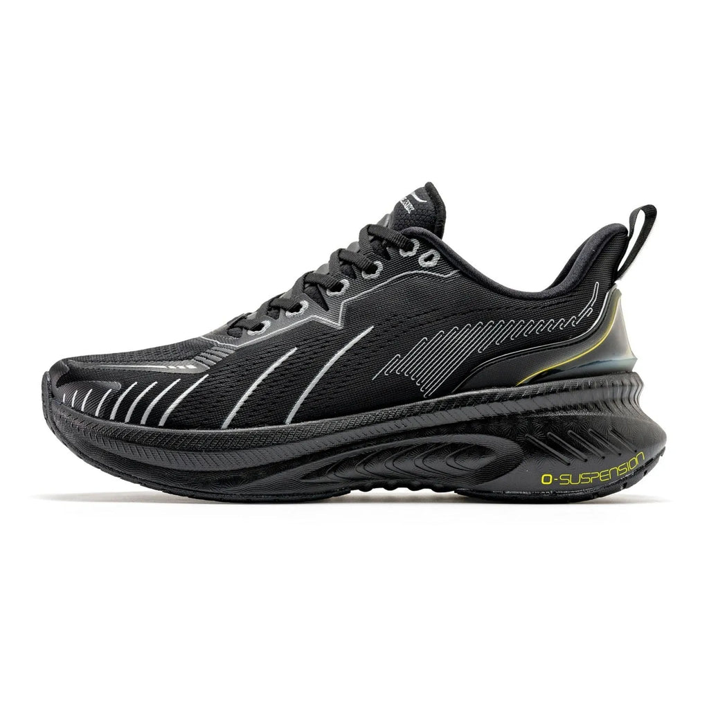 Low-top running sneakers in multiple colours with a striped pattern, PU mesh upper, and rubber sole.