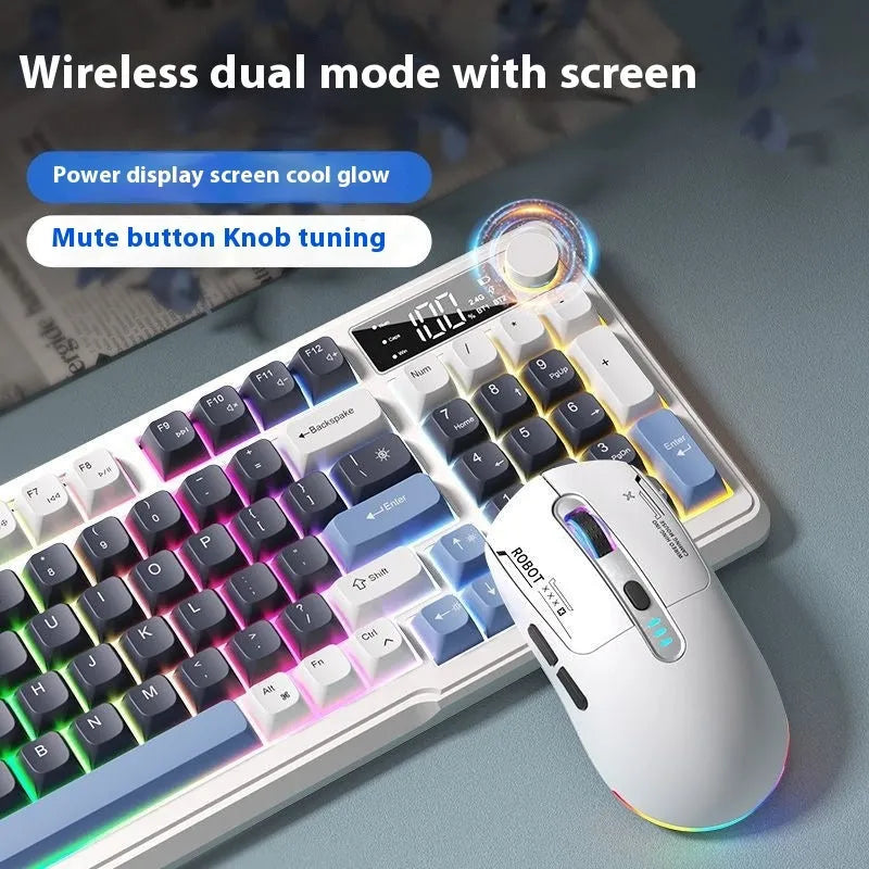 Blue white wireless mechanical keyboard and mouse combo with USB-C cable