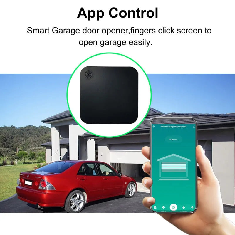 Black plastic intelligent Wi-Fi garage door controller with remote app and voice control
