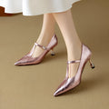 Women's genuine leather Mary Jane high heels with chunky heel in gun colour