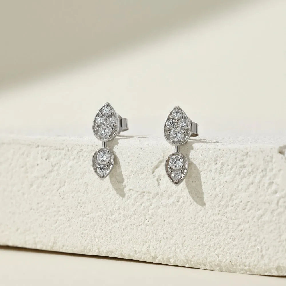 S925 sterling silver stud earrings for women with geometric shape, electroplated finish, and white colour