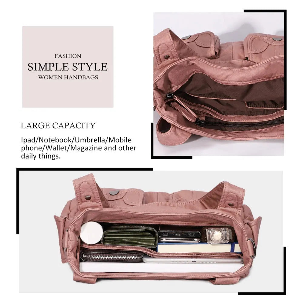 Fashion ladies soft PU leather messenger bag with zipper pocket crossbody casual tote in horizontal square shape