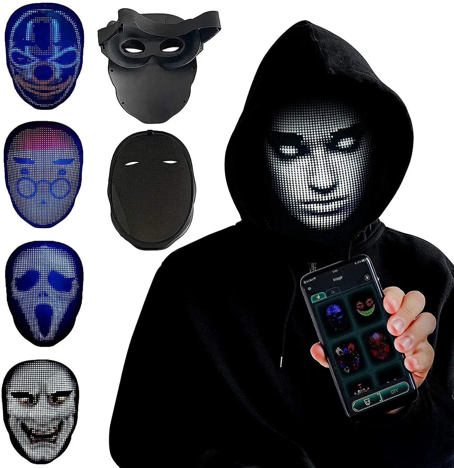 Avengers LED luminous face mask with electronic display showing gesture control sensor