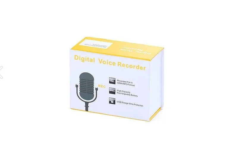 Mini portable digital voice recorder in gold or black with display screen and compact plastic housing