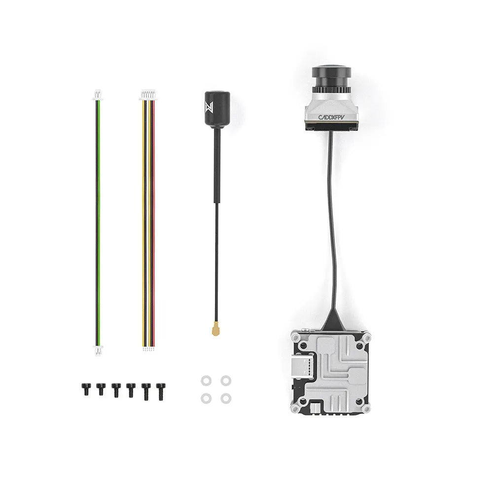 Caddx ADAPTS DJI FPV digital transmission system with silver remote controller and Polar Vista kit components