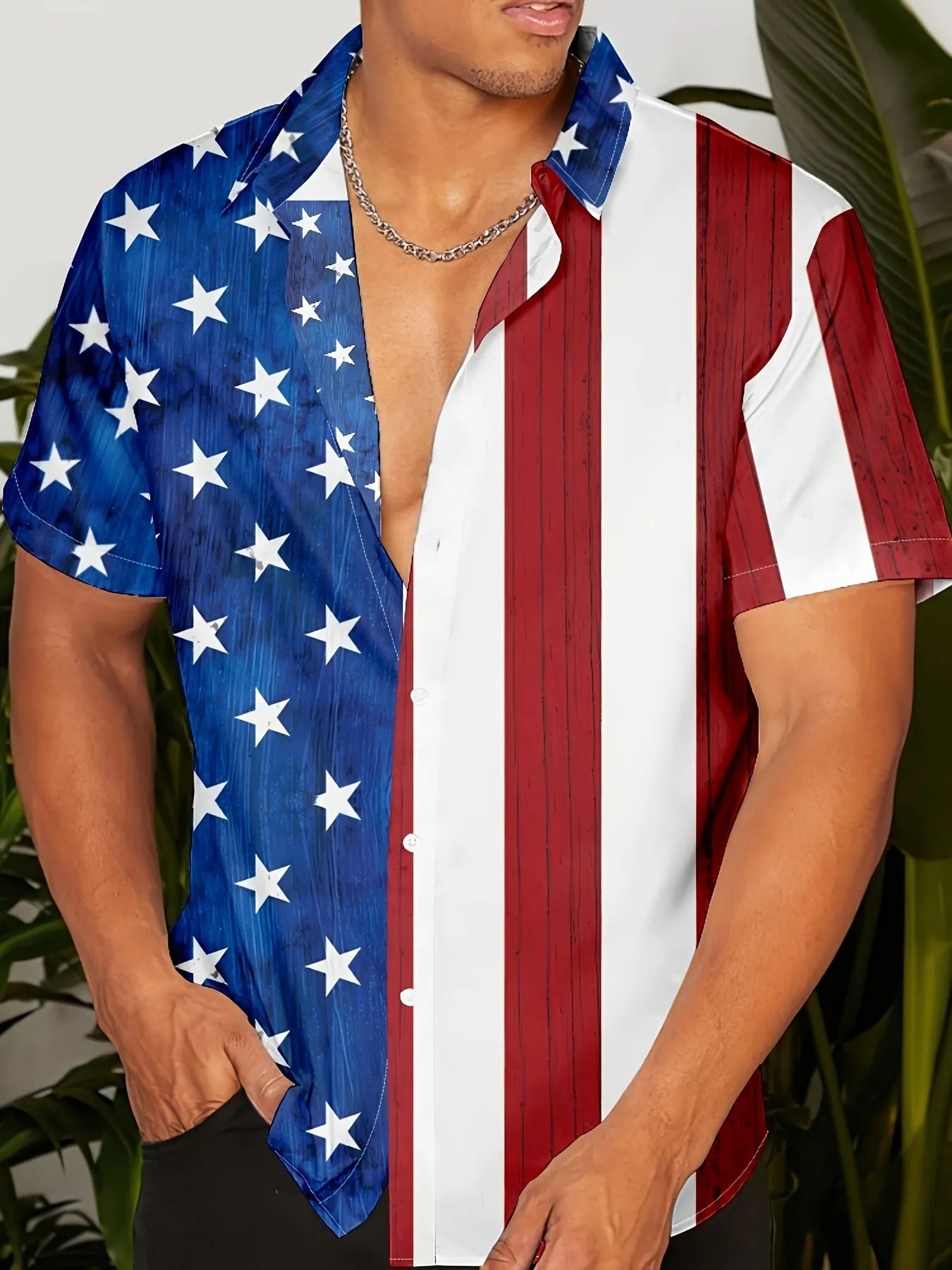 Men's 3D printed floral short sleeve shirt in loose cardigan style with elastic polyester fabric
