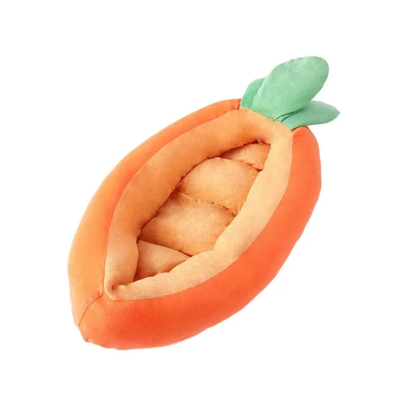 Cartoon carrot pattern double-sided cloth pet mat with non-slip backing in carrot colour.