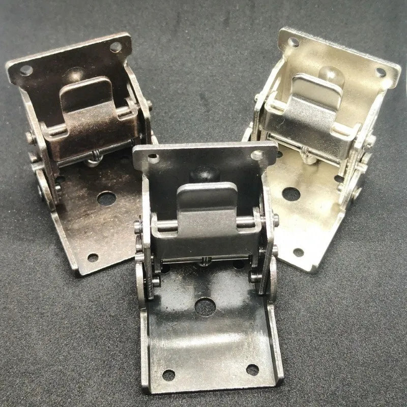 Metal self-locking folding hinge for furniture cabinets and wardrobes in various electroplated finishes.