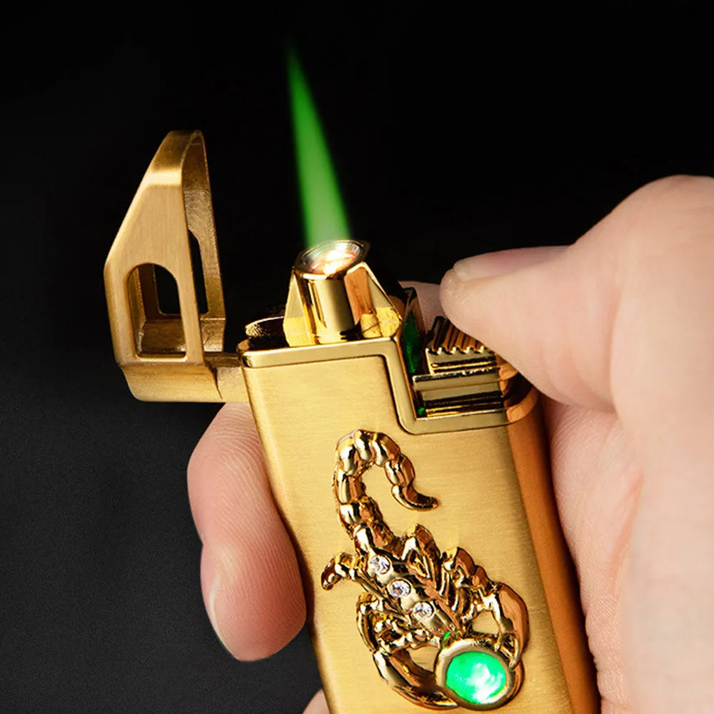 F284 zinc alloy gas lighter in compact metal housing, gold finish, 65mm length