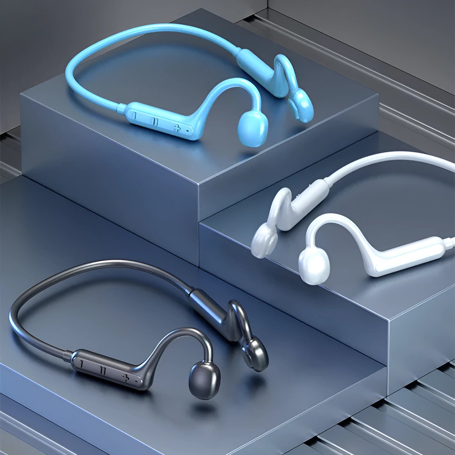 Bone conduction Bluetooth neck hanging stereo headset in black with power display and voice control