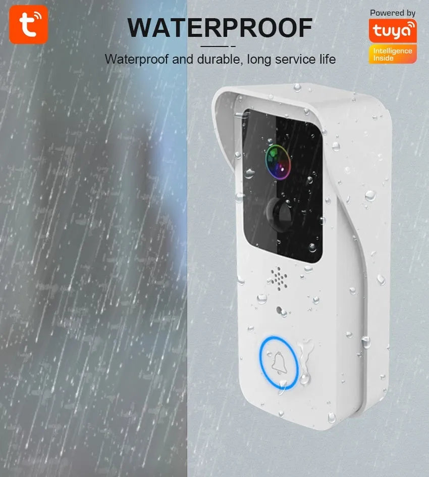 Black or white smart waterproof HD visual doorbell with camera and intercom for outdoor security.