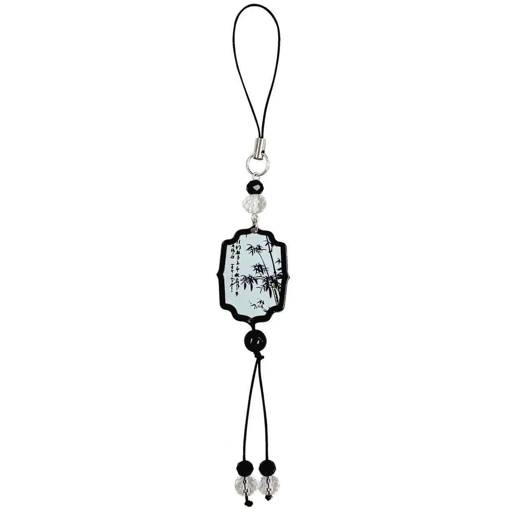 Chinese style bead pendant keychain with plant and flower patterns in baking varnish finish