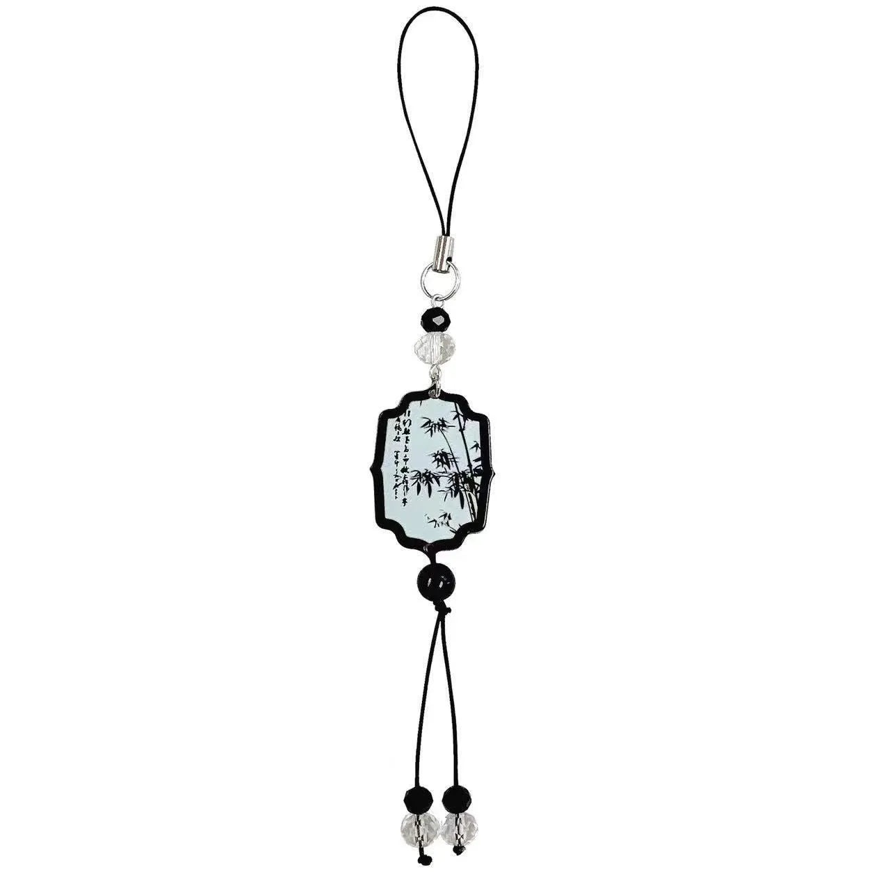 Chinese style bead pendant keychain with plant and flower patterns in baking varnish finish