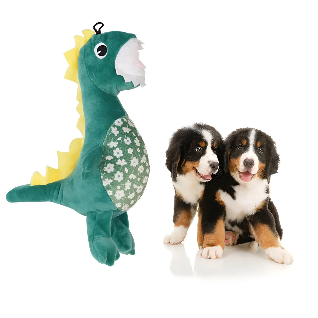 Green plush squeaky dog toy for small puppies, 26x14cm, with chewable texture