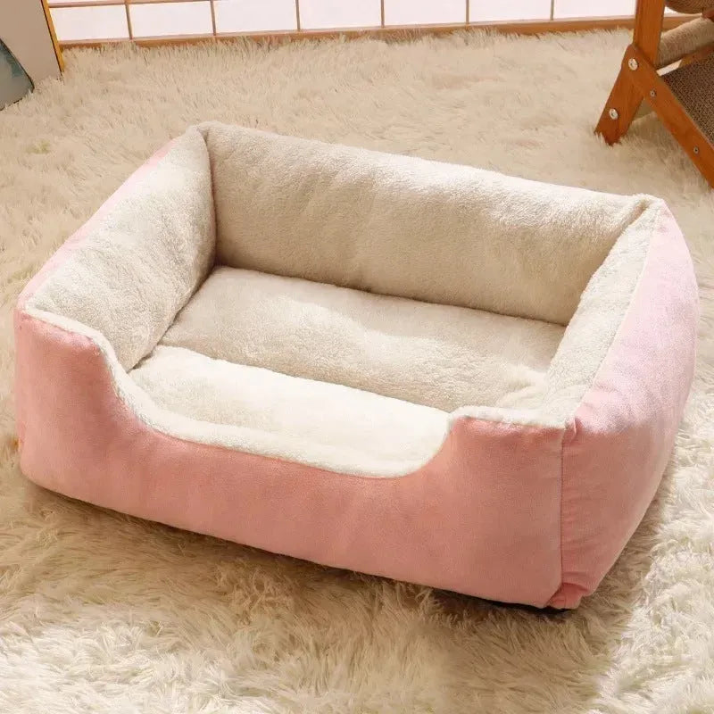 Soft plush pet bed cushion for cats and dogs shown in available colours.