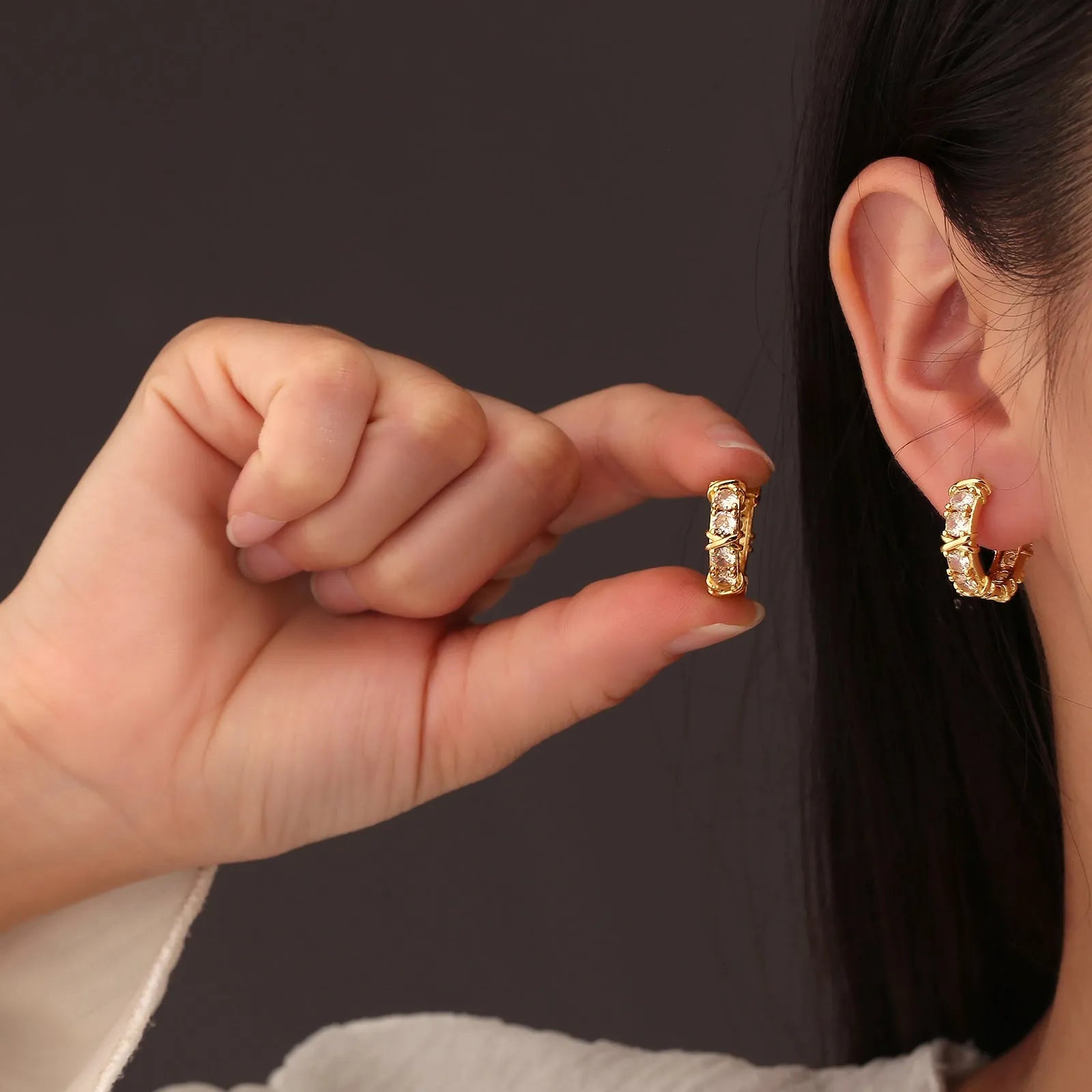Geometric hexagonal clover cross earrings for women in a silver or gold electroplated finish.