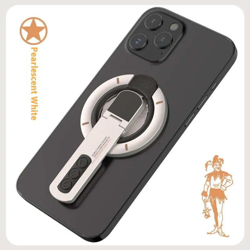 Double-sided magnetic decompression mobile phone ring bracket in Graphite Black showing ring extended