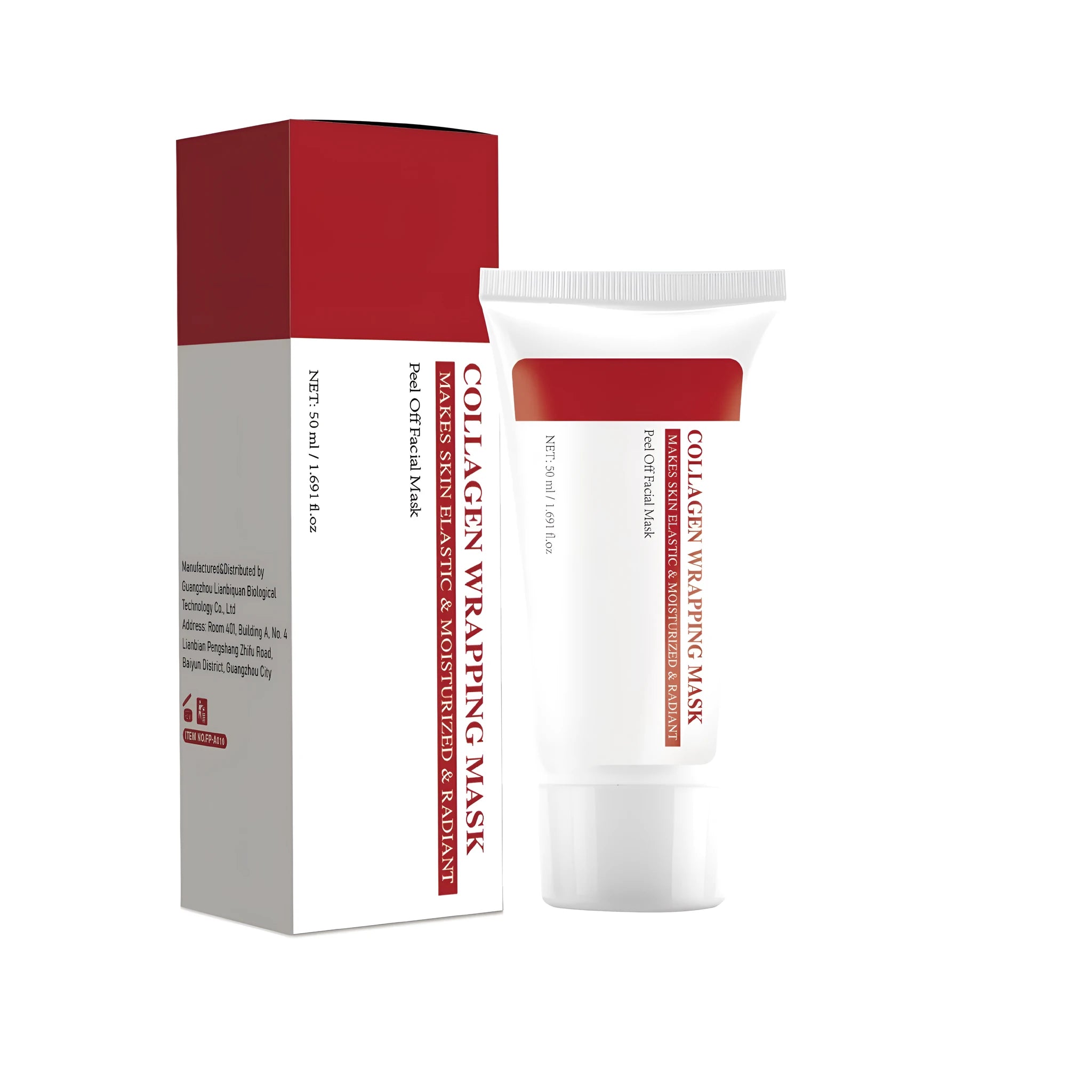 Single-use hydrolyzed collagen face mask in packaging, 50ml net content.