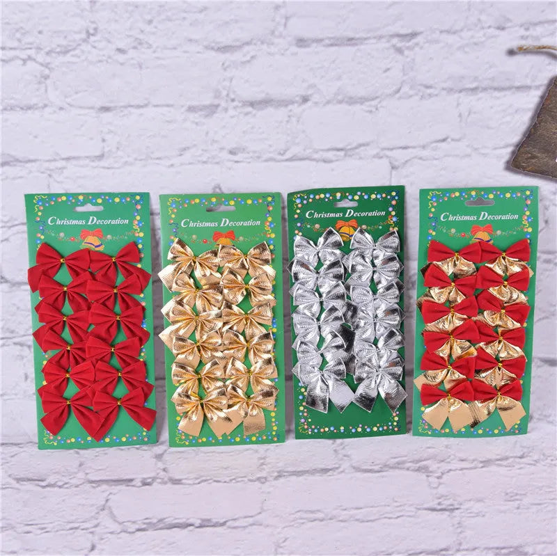 5 cm gold, red, red-gold, and silver polyester Christmas tree bow decoration with ribbon.