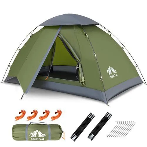 Dark green automatic pop-up camping tent for 2 people with instant frame setup