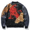 Men's satin jacket with lion king embroidery and animal pattern in champagne or faint blue, sizes M-3XL