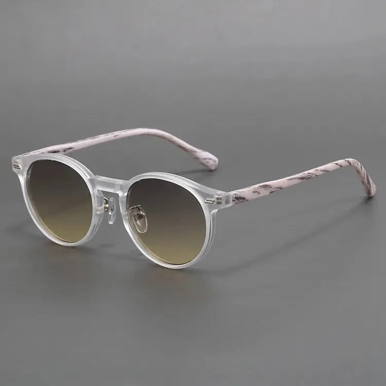 Retro frosted round rim sunglasses with UV protection in multiple colour options including leopard print frame