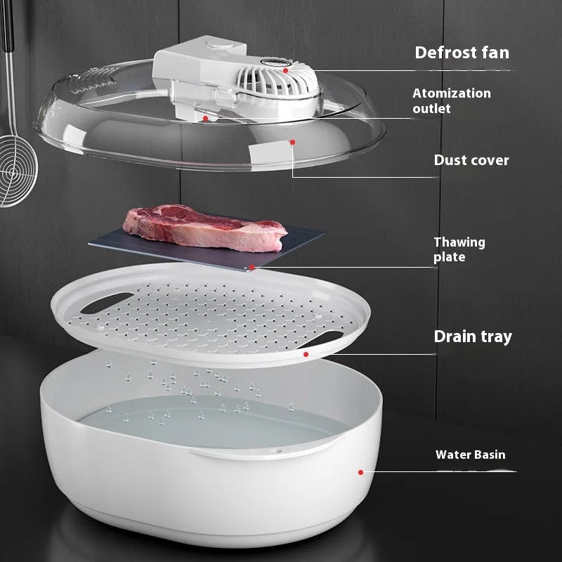 Aluminium household food defrosting plate with modern design on kitchen countertop