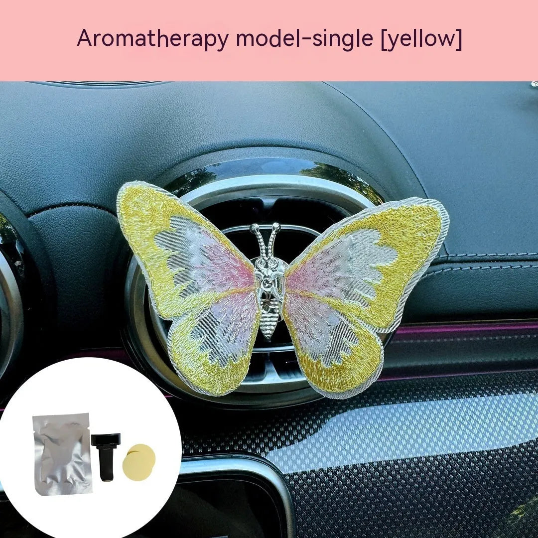 Embroidered butterfly fabric decoration for car air vent or dashboard in multiple colour options