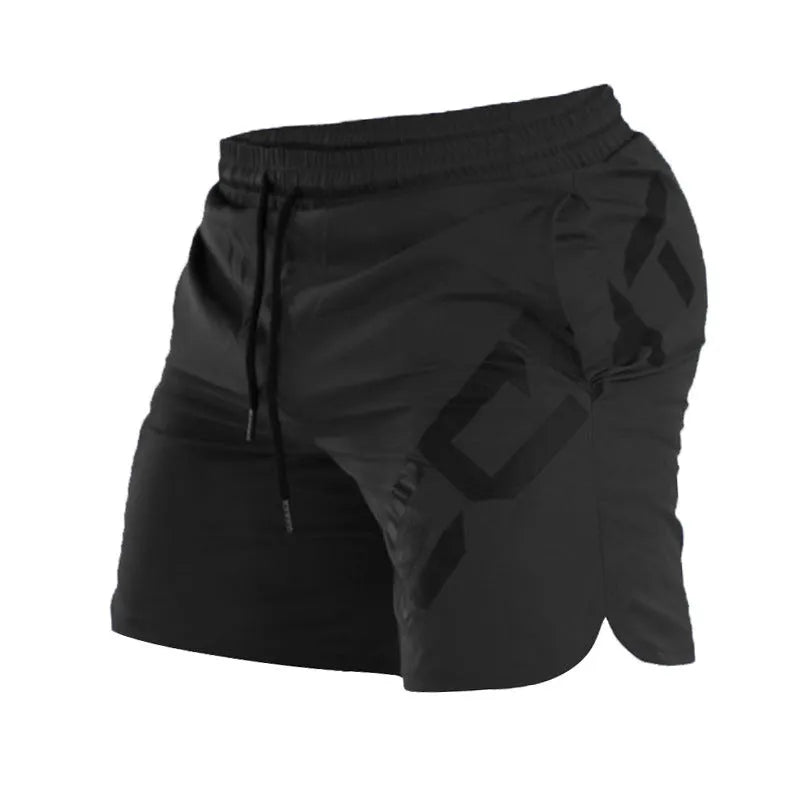 Men's black quick-dry nylon running shorts with mid-length cut for summer training