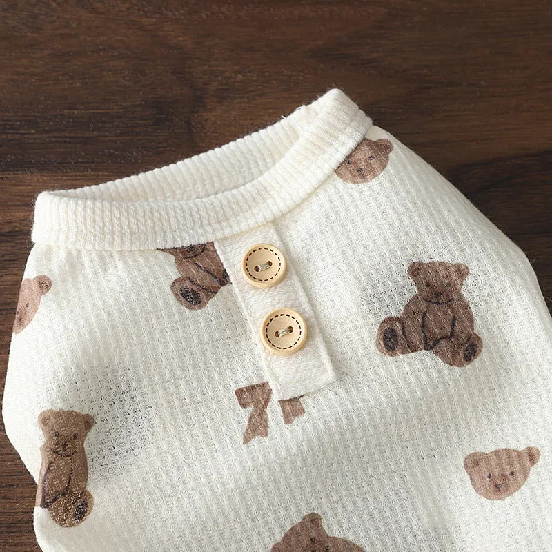 Beige waffle small dog clothes short sleeve polyester pet t-shirt in sizes M L XL