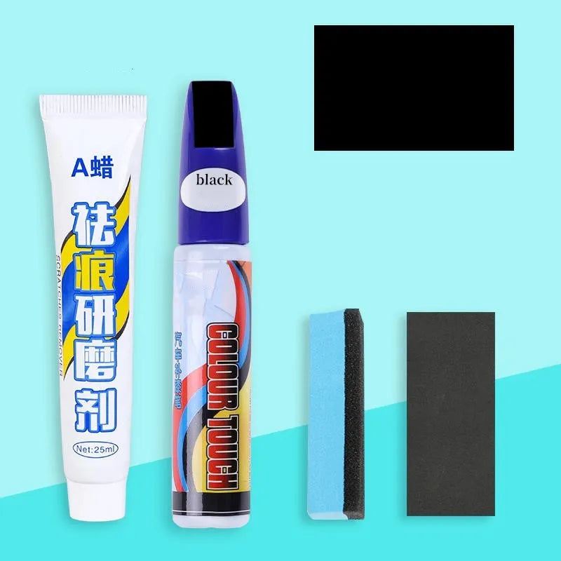Automotive paint repair pen kit with scratch wax, paint pen, sandpaper and sponge for car bodywork