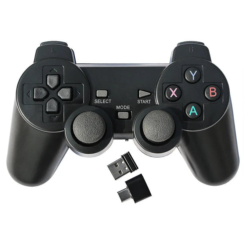 Classic black wireless gamepad controller with USB receiver for PC, Android TV, and PS3.