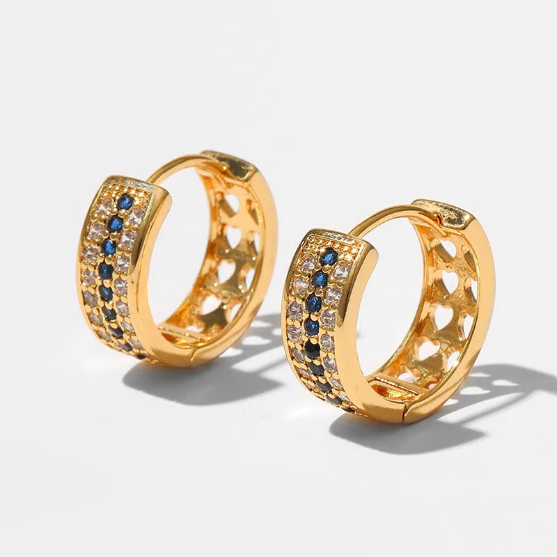 Geometric round women's drop earrings with gold electroplated finish on copper.