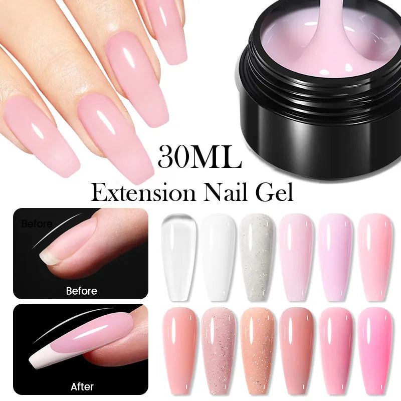 Nail Quick Extension UV Gel 30ml bottle with ten colour swatches EG01 to EG10