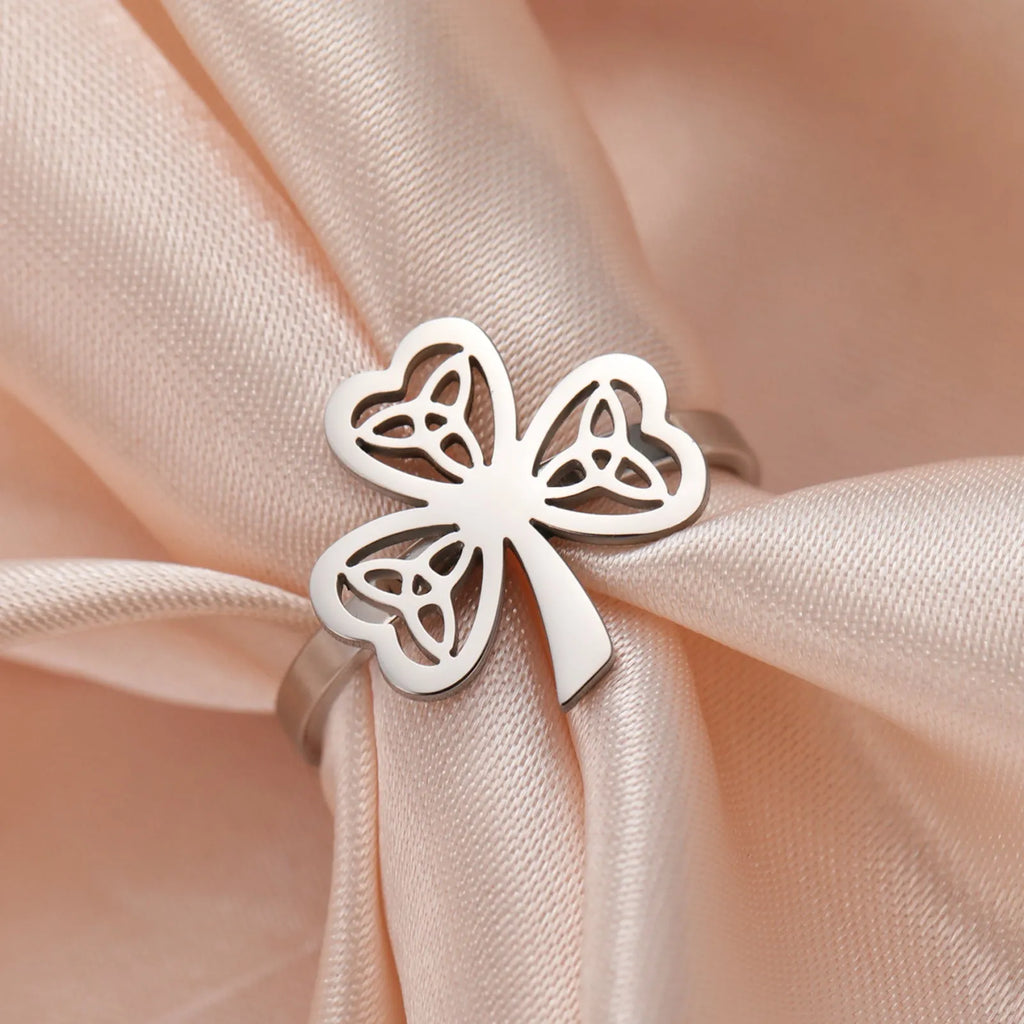 Stainless steel hollow fashion ring in gold or steel colour finish