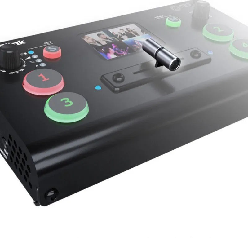 RGBLINK compact HDMI video production switcher with 4 inputs, T-Bar, and colour display