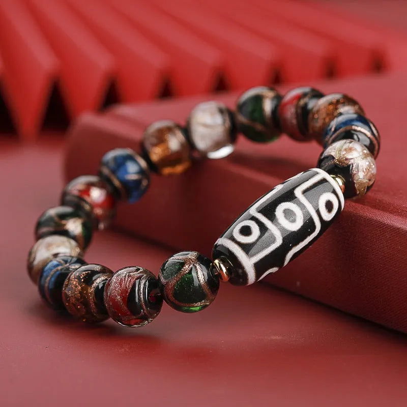 Handmade coloured glaze bracelet with snake pattern and multi-coloured beads in Chinese style