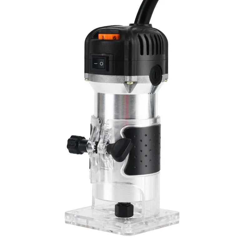 6-speed aluminium body electric woodworking trimmer router with 15 milling cutters and straight knife