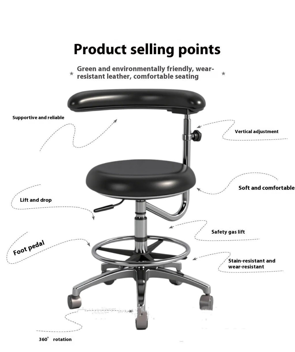 Black leather dental hospital chair with integrated nurse chair lift mechanism