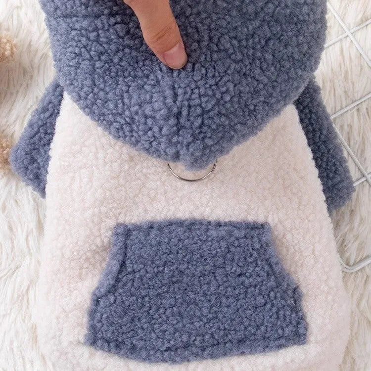 Blue cotton padded dog coat with hood for cold weather pet clothing