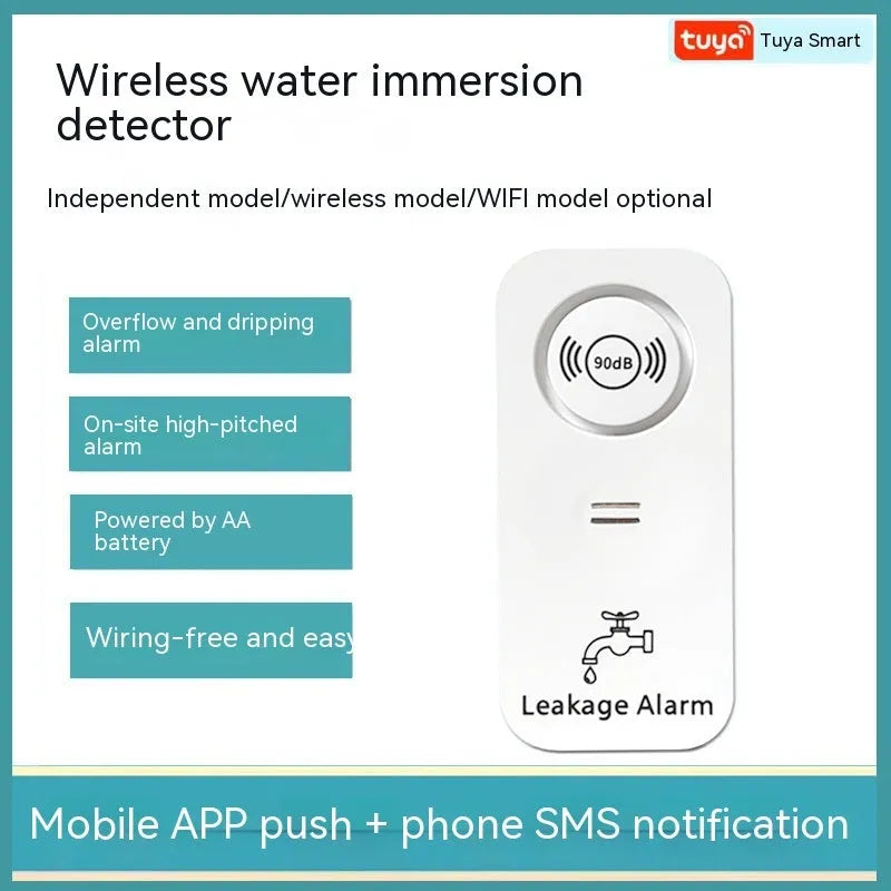 Overflow sensor independent alarm for water leak detection with wireless connectivity options