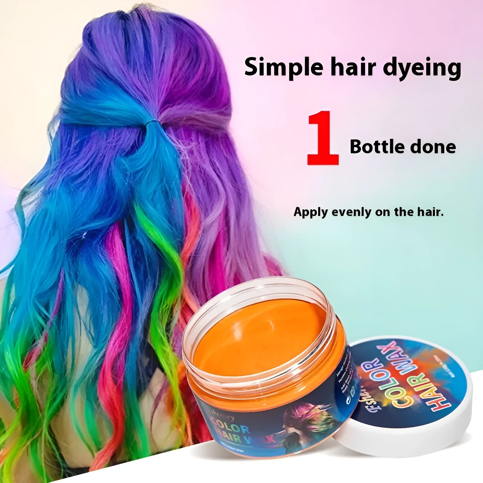 A 120g pot of hair styling clay in one of nine colours, including blue, green, purple, and red.