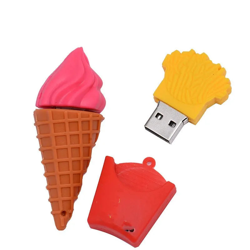 Mini ice cream shaped USB flash drive in pink colour on a white background.